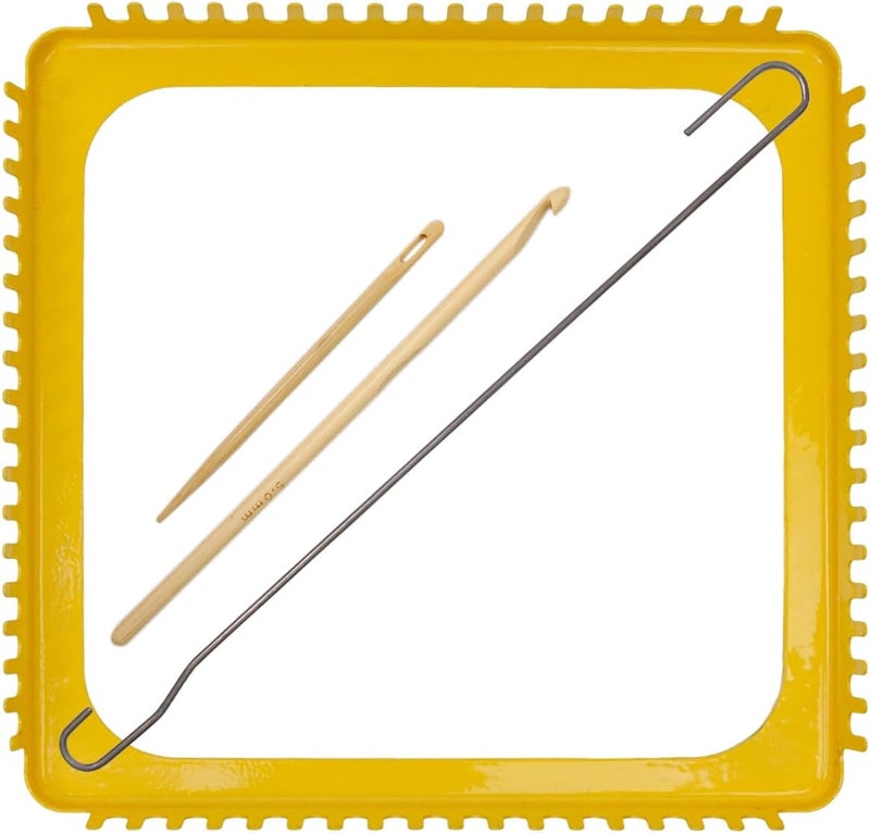 ULIONTAC 7.5 Inch Solid Metal Square Weaving Loom Tool with Needle Hook for Knitting Sewing DIY Craft Board Elastic Hoop and Yarn Weave Plate Beginner-Friendly - Image 1